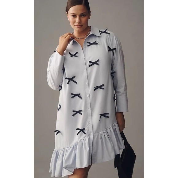 Anthropologie Dresses & Skirts - Anthropologie Maeve Asymmetrical Blue knee 3D shirt Dress Cotton Plus 3X Popover
